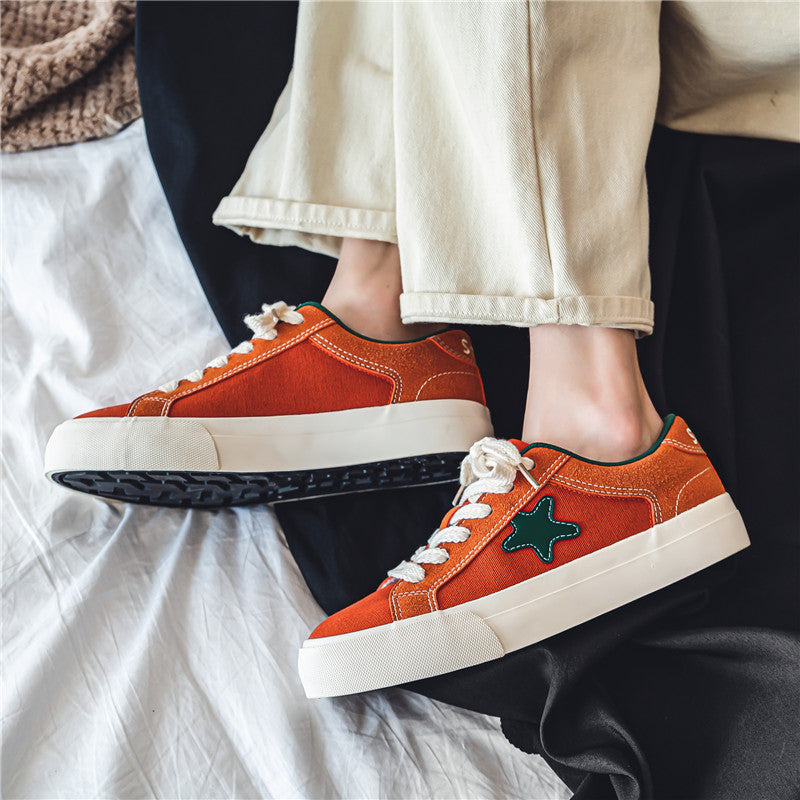 Men's Block Star Pattern Canvas Shoes Non Slip Skate Shoes