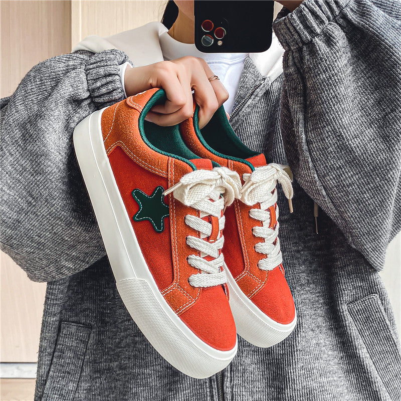 Men's Block Star Pattern Canvas Shoes Non Slip Skate Shoes