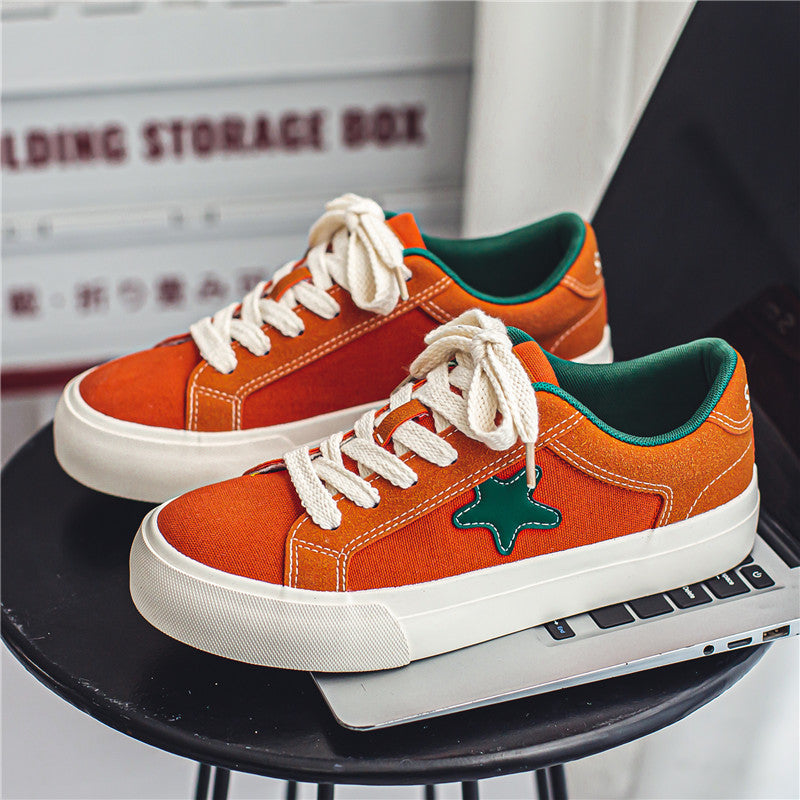 Men's Block Star Pattern Canvas Shoes Non Slip Skate Shoes