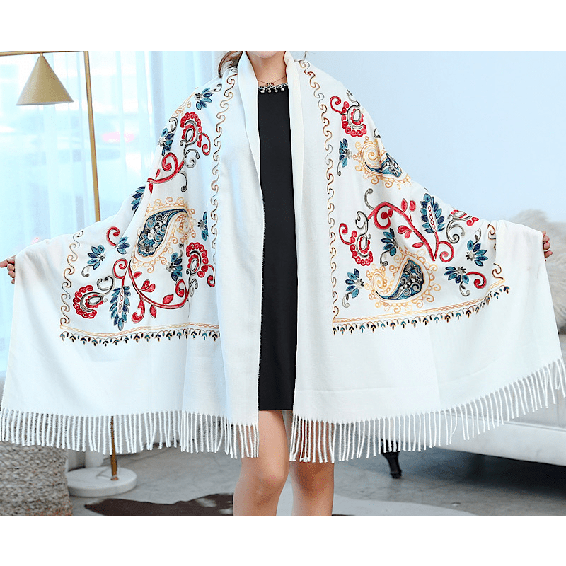 National Style Cashmere Scarf Embroidered Warm Sunproof Thicken Shawl