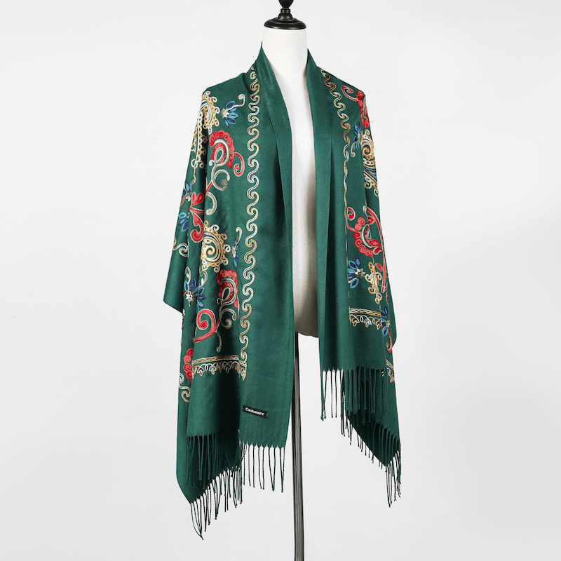 National Style Cashmere Scarf Embroidered Warm Sunproof Thicken Shawl