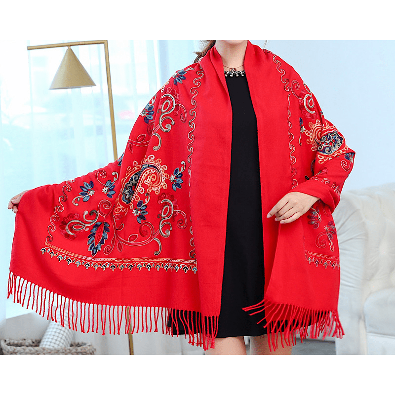 National Style Cashmere Scarf Embroidered Warm Sunproof Thicken Shawl