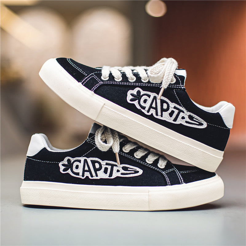 Men's Letter Print Skate Shoes Rope Lace Outdoor Sneakers