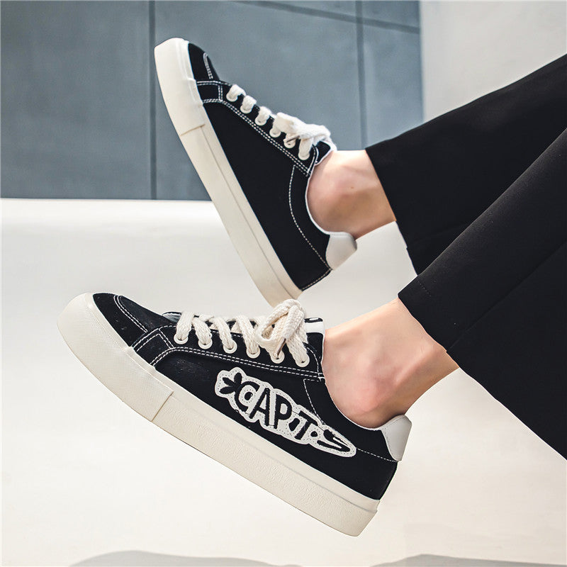 Men's Letter Print Skate Shoes Rope Lace Outdoor Sneakers