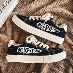 Men's Letter Print Skate Shoes Rope Lace Outdoor Sneakers