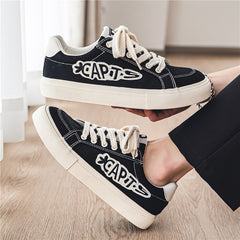 Men's Letter Print Skate Shoes Rope Lace Outdoor Sneakers