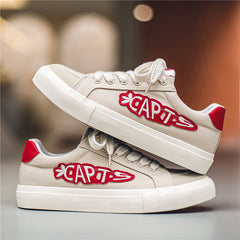 Men's Letter Print Skate Shoes Rope Lace Outdoor Sneakers
