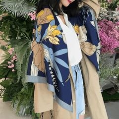 Flower Print Square Scarf Large Shawl Bandana Women Head Wraps Silk