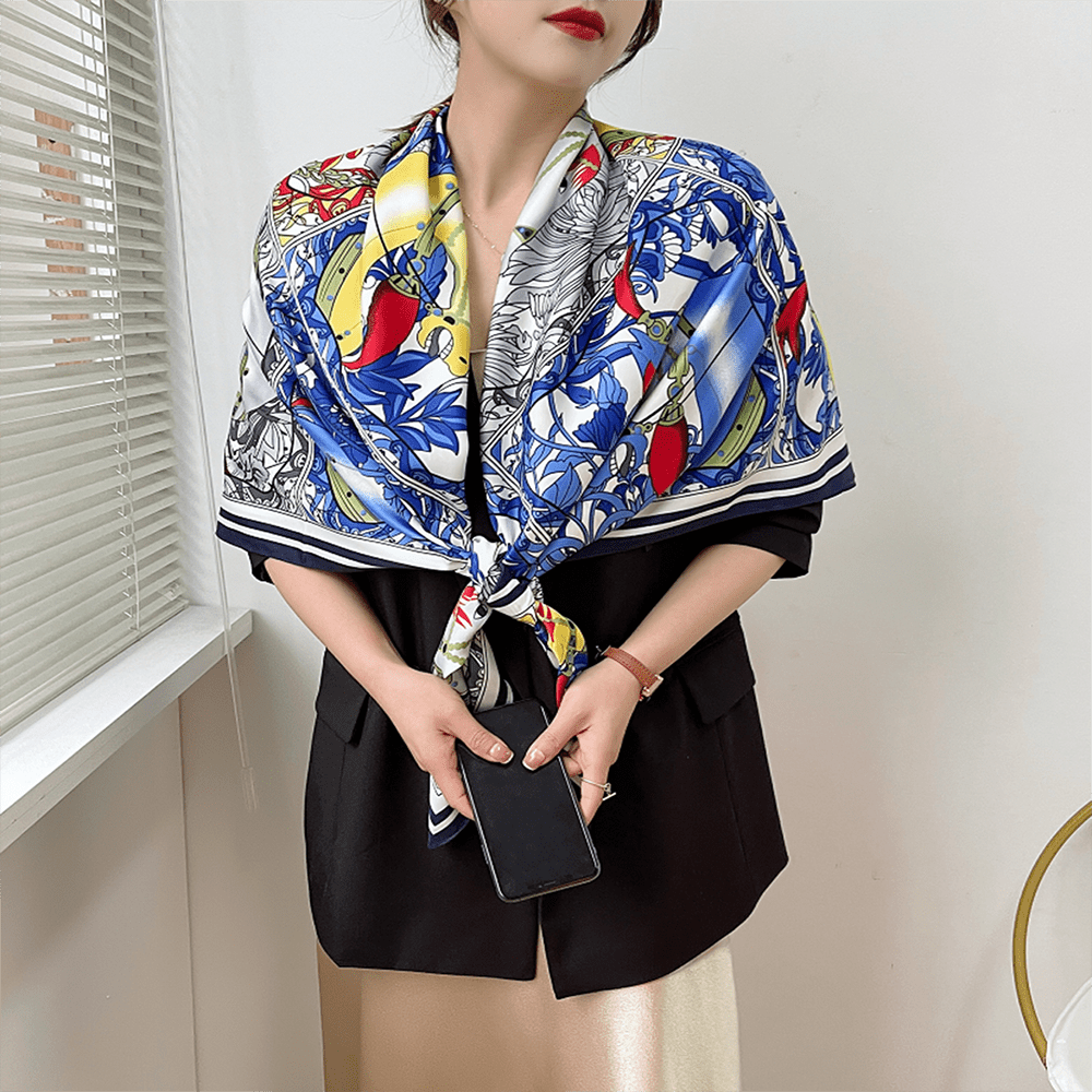 Flower Print Square Scarf Large Shawl Bandana Women Head Wraps Silk