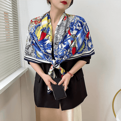 Flower Print Square Scarf Large Shawl Bandana Women Head Wraps Silk