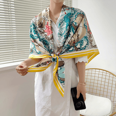 Flower Print Square Scarf Large Shawl Bandana Women Head Wraps Silk