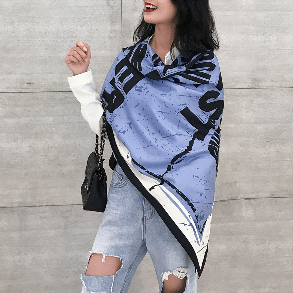 Silk Square Scarf Print Casual Shawl