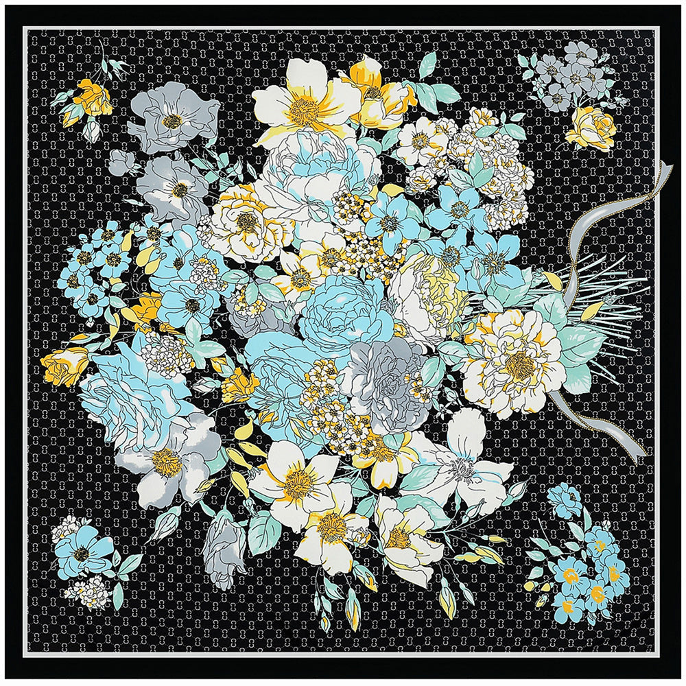 Flower Print Shawl Satin Square Scarf Silk Head Wrap