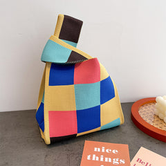Checkered Knitted Large Capacity Handbag & Wrist Bag
