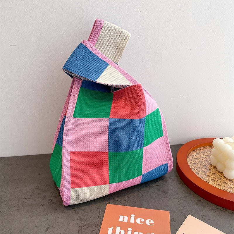 Checkered Knitted Large Capacity Handbag & Wrist Bag