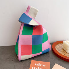 Checkered Knitted Large Capacity Handbag & Wrist Bag
