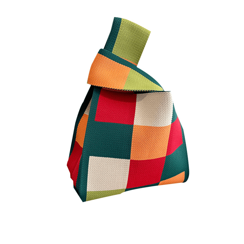 Checkered Knitted Large Capacity Handbag & Wrist Bag