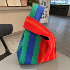 Colorful Striped Crochet Handbag Colorblock Wristlet Bag