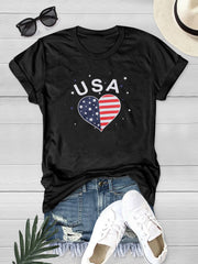 Letter Heart American Flag Graphic T-shirt for Independence Day
