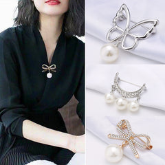 Collar Pin Pearl Rhinestone Scarf Clip Buckle Bowknot Hijab Brooch