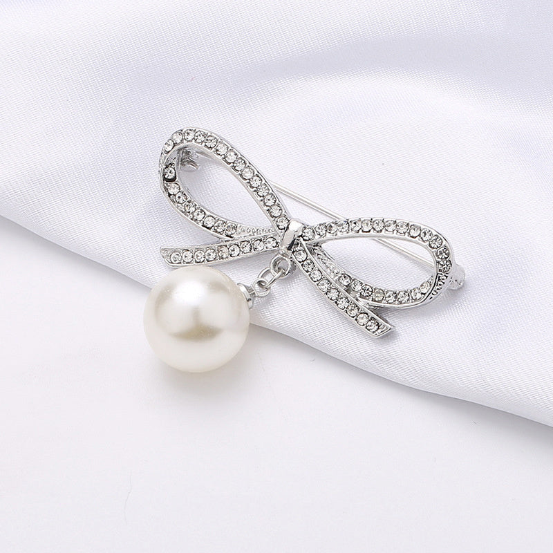 Collar Pin Pearl Rhinestone Scarf Clip Buckle Bowknot Hijab Brooch