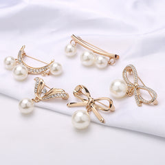 Collar Pin Pearl Rhinestone Scarf Clip Buckle Bowknot Hijab Brooch