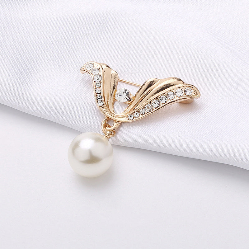 Collar Pin Pearl Rhinestone Scarf Clip Buckle Bowknot Hijab Brooch