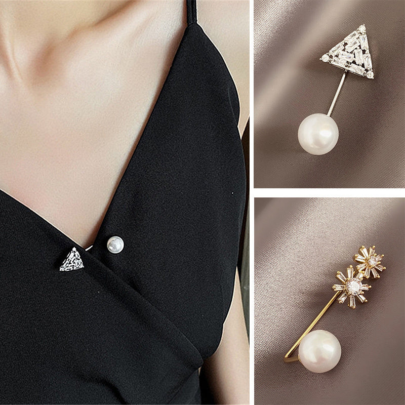 Faux Pearl Scarf Pin Delicate Shawl Brooch Cardigan Buckle