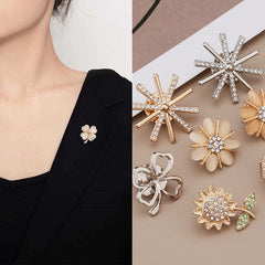 Metal Flower Collar Pin Rhinestone Scarf Clip Sunflower