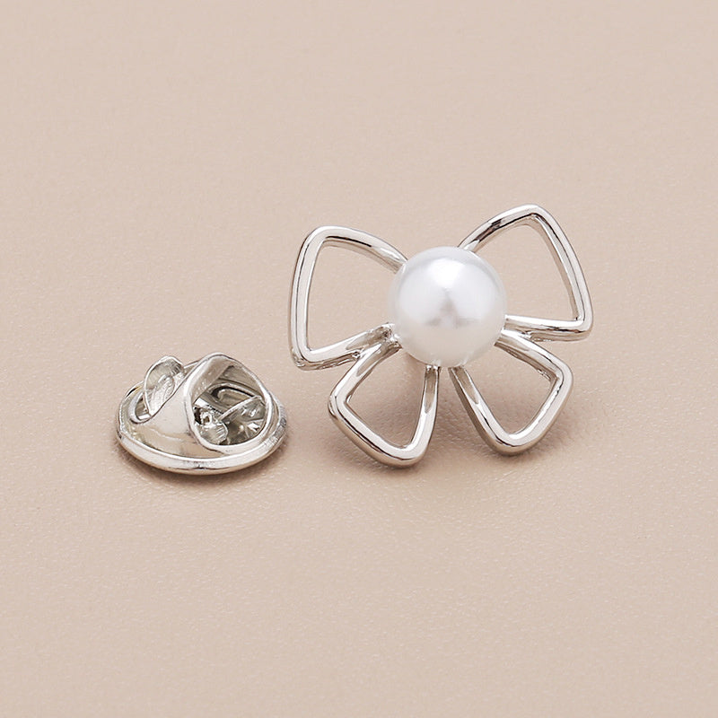 Faux Pearl Decor Scarf Clip Buckle Silvery Golden Brooch