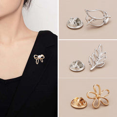 Leaf Flower Collar Pin Hollow Out Scarf Clip Golden Brooch