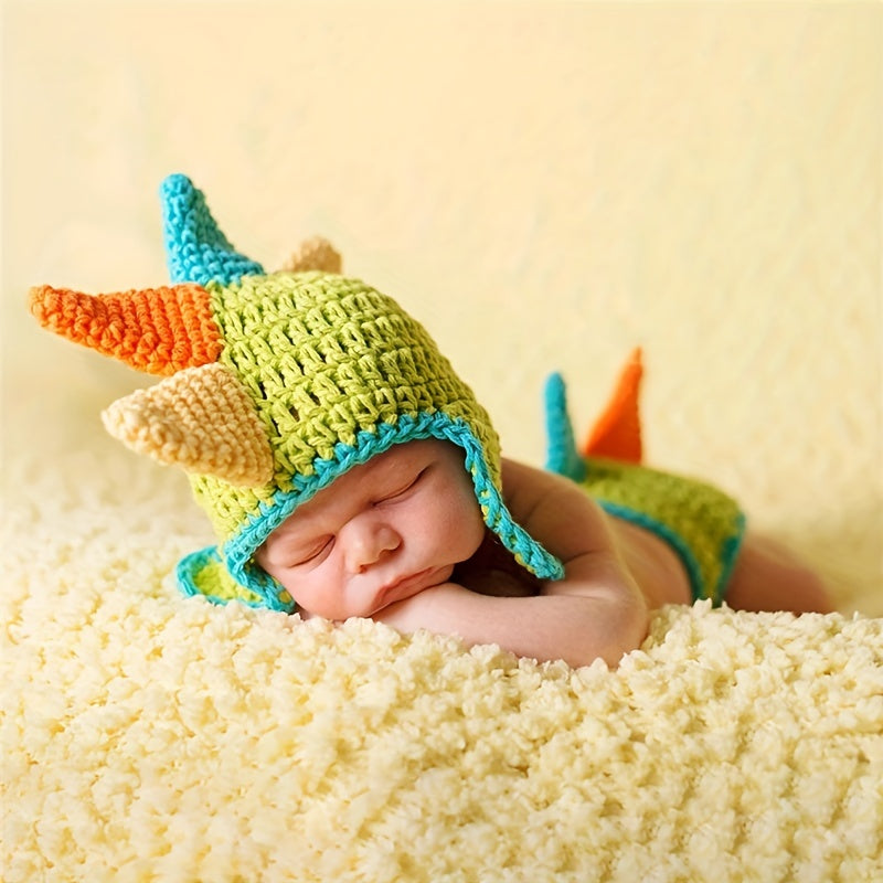 2pcs Baby Cartoon Dino Cap & Shorts Set for Photography Props