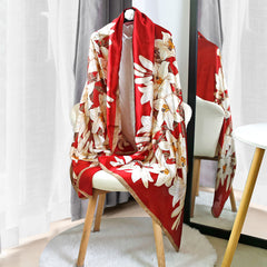 Flower Print Vintage Long Scarf Silk Shawl Satin Head Wraps