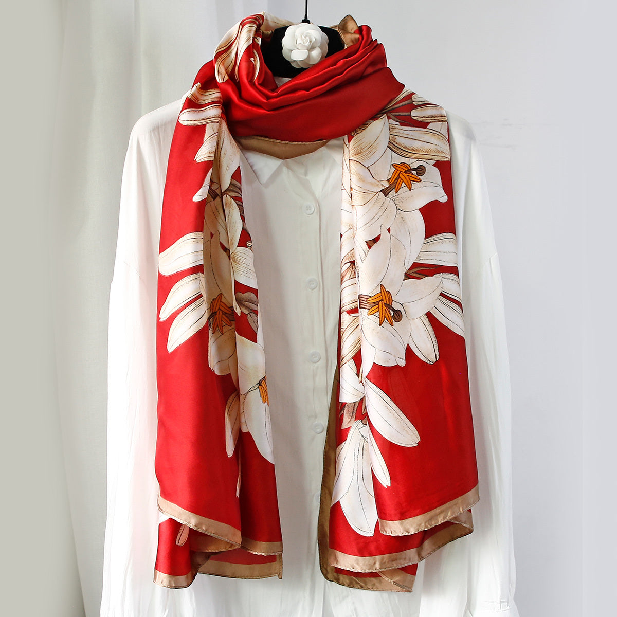 Flower Print Vintage Long Scarf Silk Shawl Satin Head Wraps