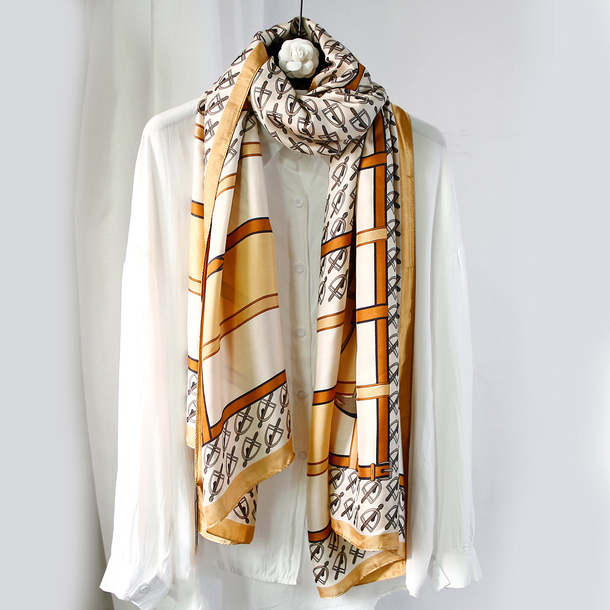 Flower Print Vintage Long Scarf Silk Shawl Satin Head Wraps
