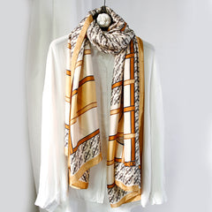 Flower Print Vintage Long Scarf Silk Shawl Satin Head Wraps