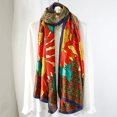 Flower Print Vintage Long Scarf Silk Shawl Satin Head Wraps