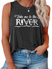 Fish & Letter Print Round Neck Tank Top