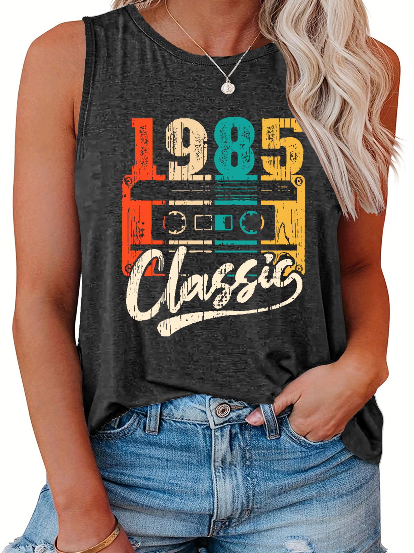Casual Tank Top Women's Plus Radio Print Round Neck Slight Stretch