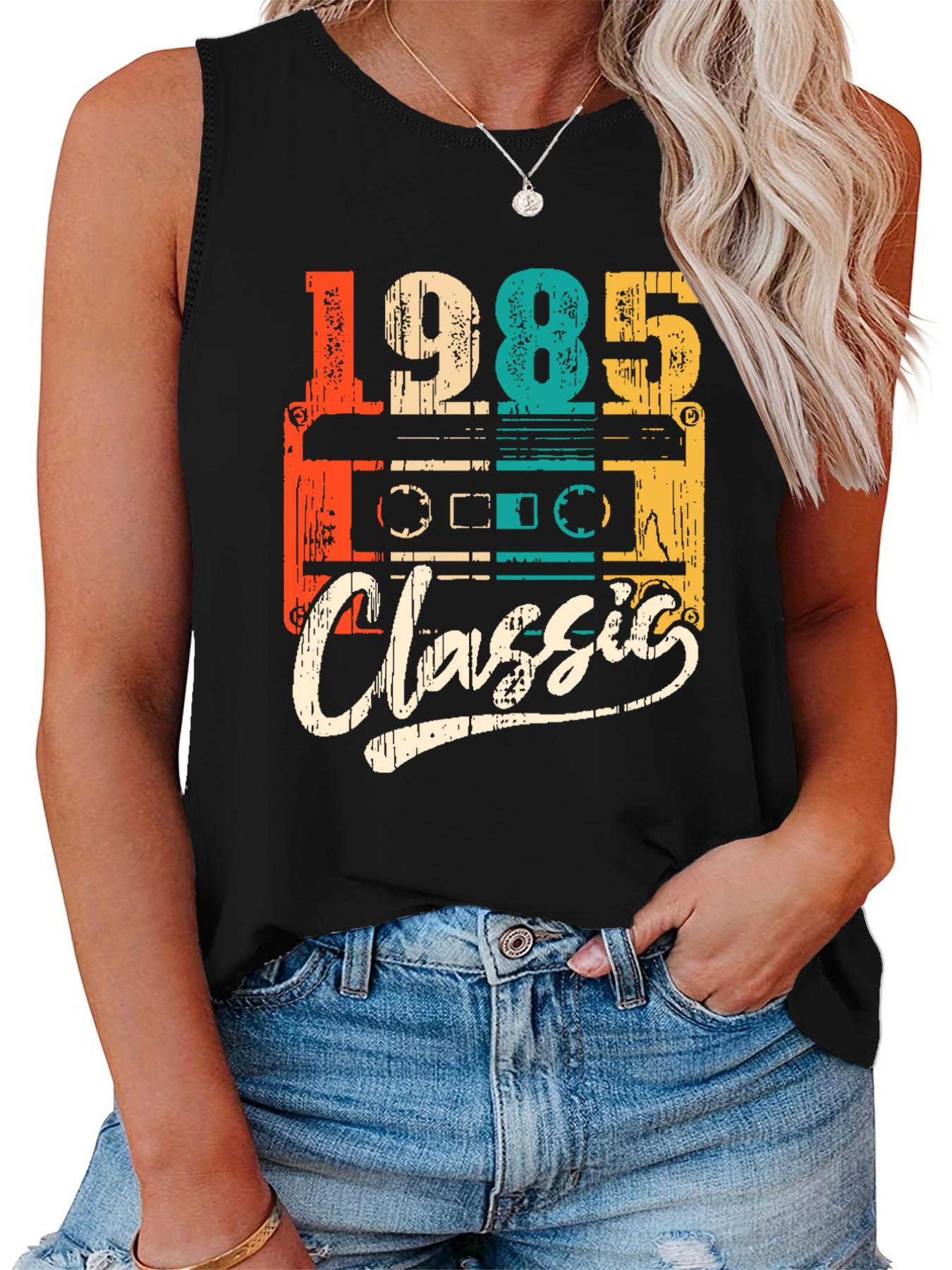 Casual Tank Top Women's Plus Radio Print Round Neck Slight Stretch