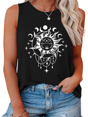 Sun & Moon Print Tank Top Slight Stretch
