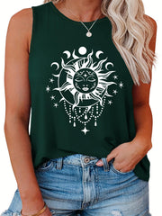 Sun & Moon Print Tank Top Slight Stretch