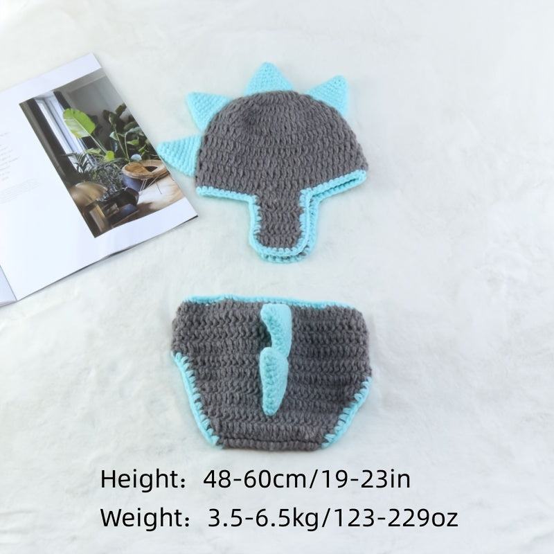 Infant Dinosaur Knit Hat & Shorts Set - Baby Photo Props