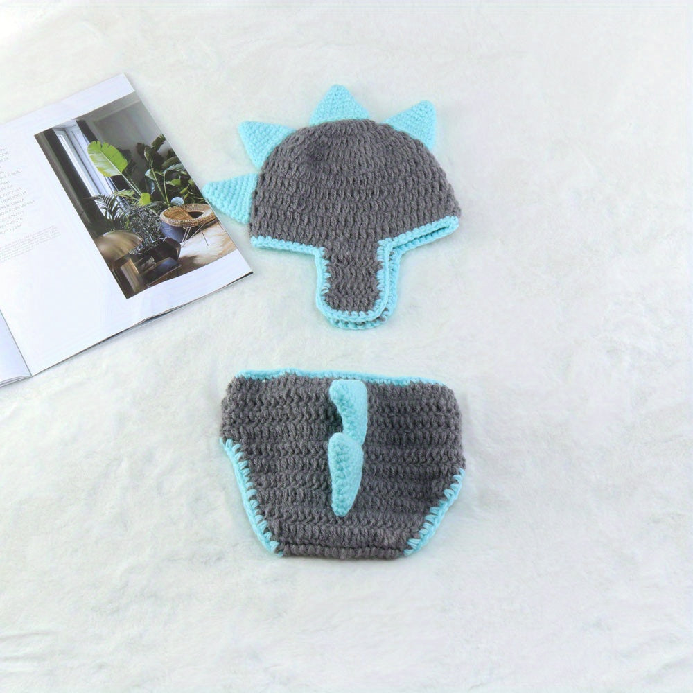 Infant Dinosaur Knit Hat & Shorts Set - Baby Photo Props