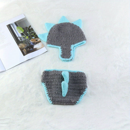 Infant Dinosaur Knit Hat & Shorts Set - Baby Photo Props