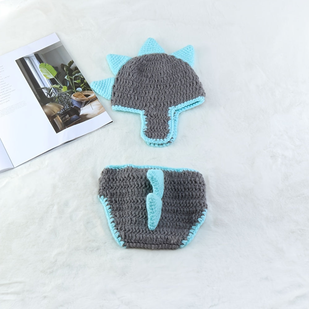 Infant Dinosaur Knit Hat & Shorts Set - Baby Photo Props