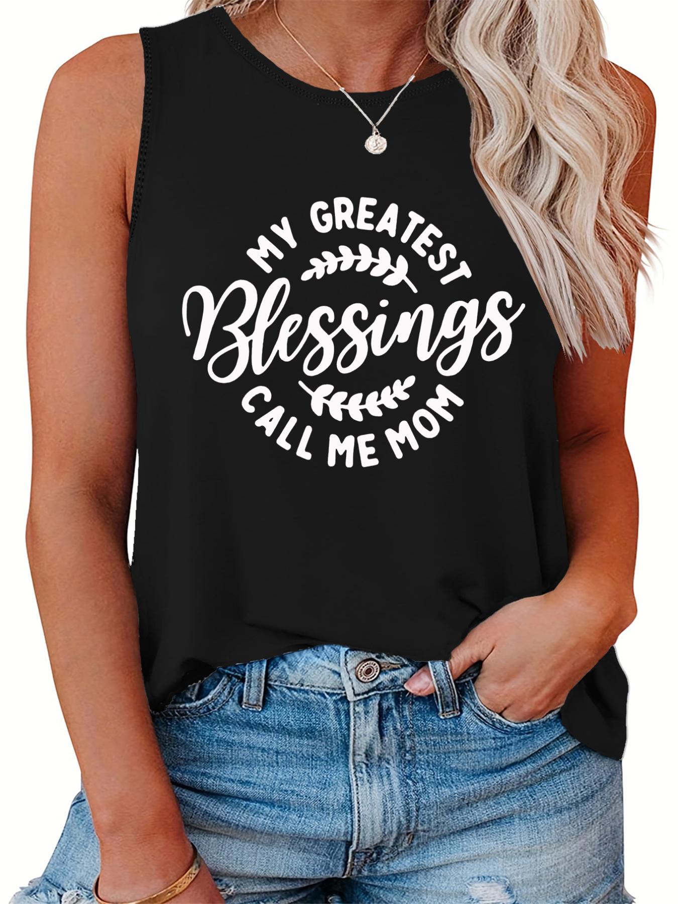 Casual Tank Top Women's Plus Slogan Print Round Neck Tank