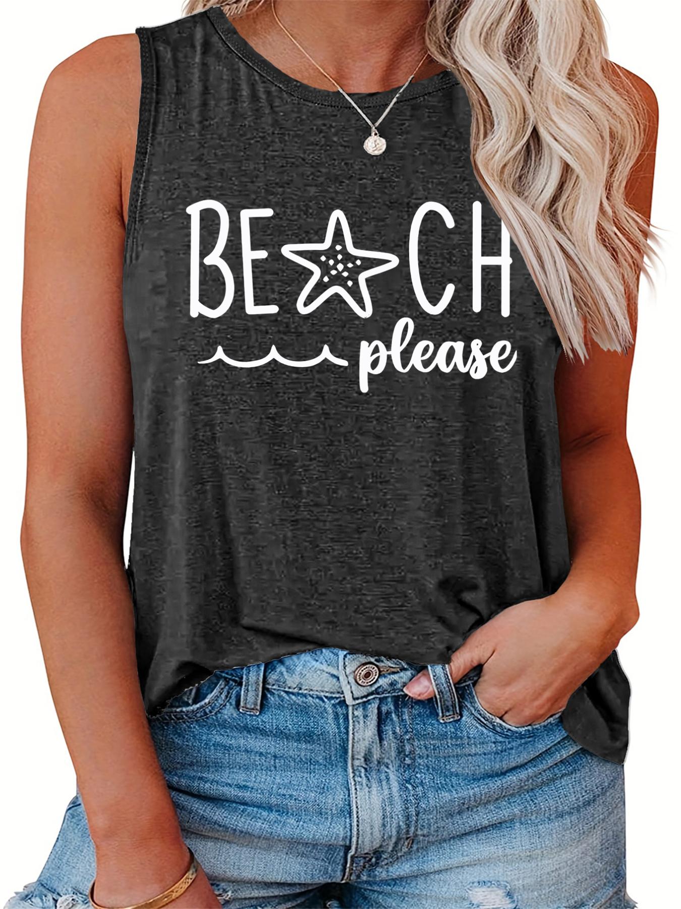 Star Print Tank Top Round Neck Stretch Tank