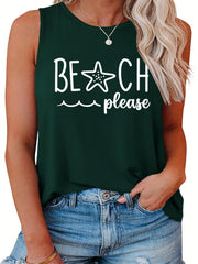 Star Print Tank Top Round Neck Stretch Tank