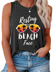 Women's Tank Top Letter & Sunglasses Print Round Neck